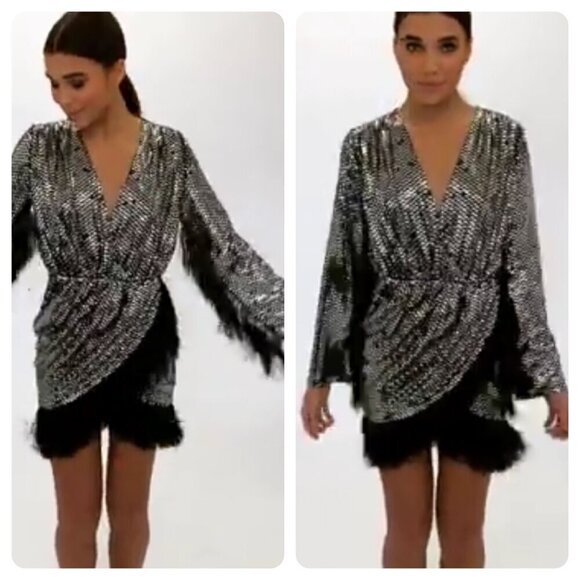 Opulence England Silver Fringe Metallic Formal Dress Size Small S 4 - Picture 1 of 9